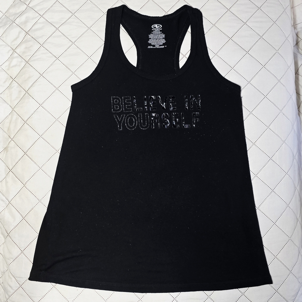 Athletic Works Believe In Yourself Black Racerback Graphic Workout Tank Top XS